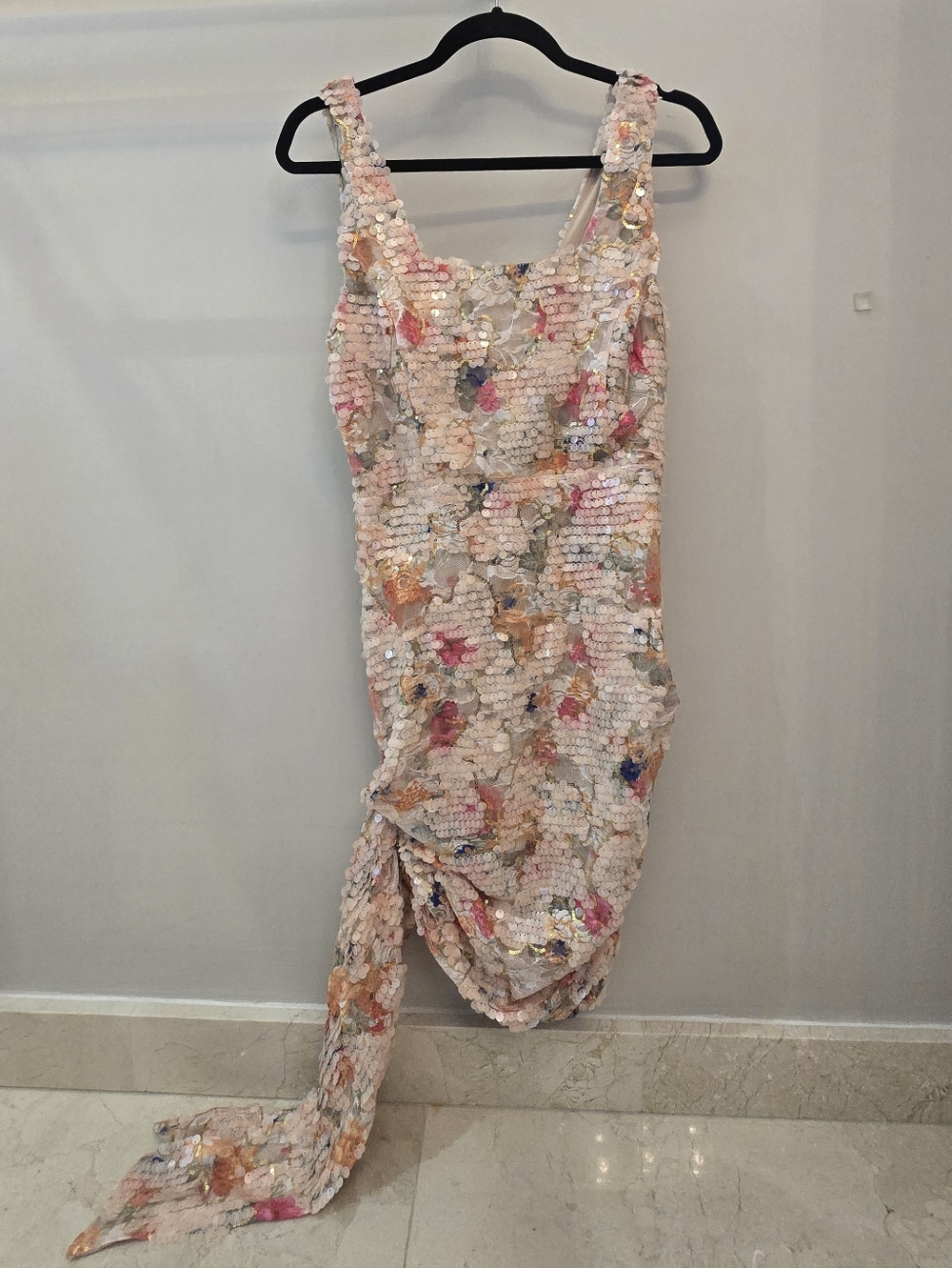 & Other Stories Pink Multi Sequin Floral Midi Dress